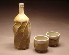 Sake bottle with two cups