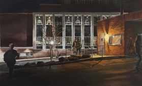 painting of university building at night