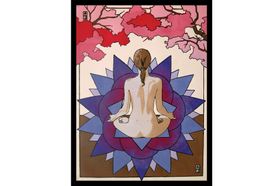 print of nude female meditating with back to viewer