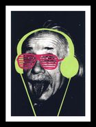 Einstein with sunglasses and headphones added